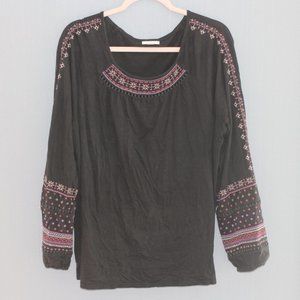 J. Jill black XL blouse with purple embroidery